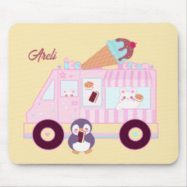Alfombrilla De Ratón Camión De Helado De Conejo Azul Y Rosa Cute Conejo