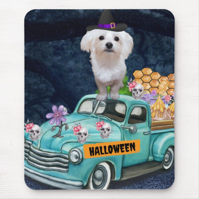 Alfombrilla De Ratón Camión maltés para perros de Halloween Noche aterr (Frente)