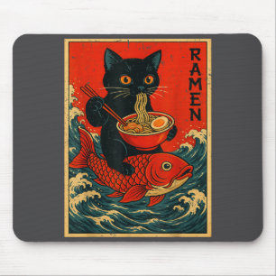 Alfombrilla De Ratón Camisetas Gráficas Japonesas de Ramen Gato Negro p