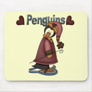 Alfombrilla De Ratón Camisetas y regalos de Penguin con raquetas de nie
