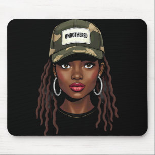Alfombrilla De Ratón Camo Juneteenth Impasible Chica Negra con Trenzas 