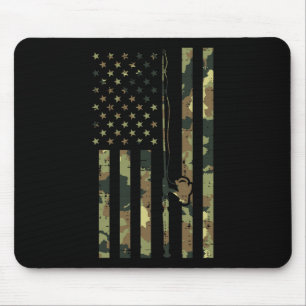 Alfombrilla De Ratón Camo Us Bandera Pesca Rod Pole Vintage Patriótico 