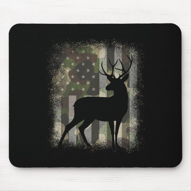 Alfombrilla De Ratón Camo Us Flag Deer Elk Buck Caza Camuflaje (Frente)