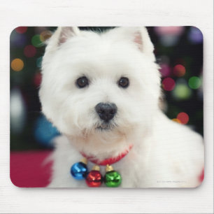 Alfombrilla De Ratón Campana de navidad del perrito que lleva en cuello