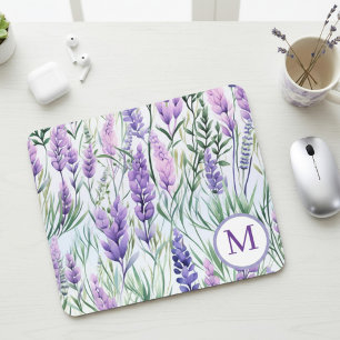 Alfombrilla De Ratón Campo de Flores de Lavanda Púrpura con Monograma