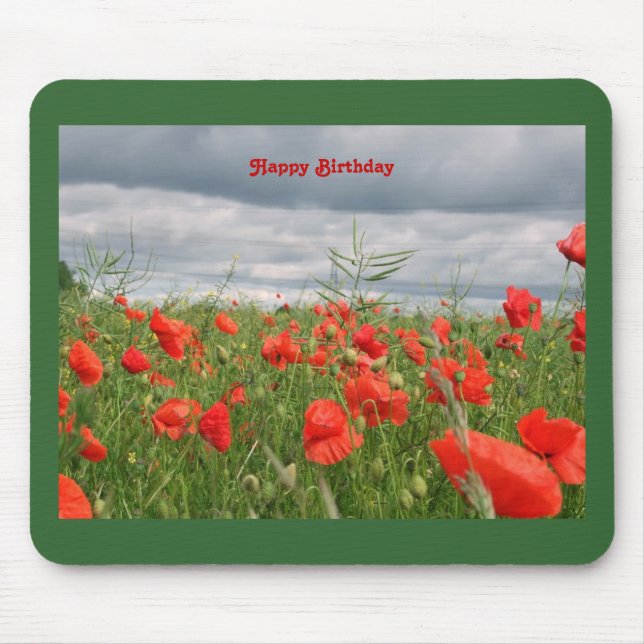 Alfombrilla De Ratón Campo de flores "Feliz cumpleaños" Mousepad (Frente)
