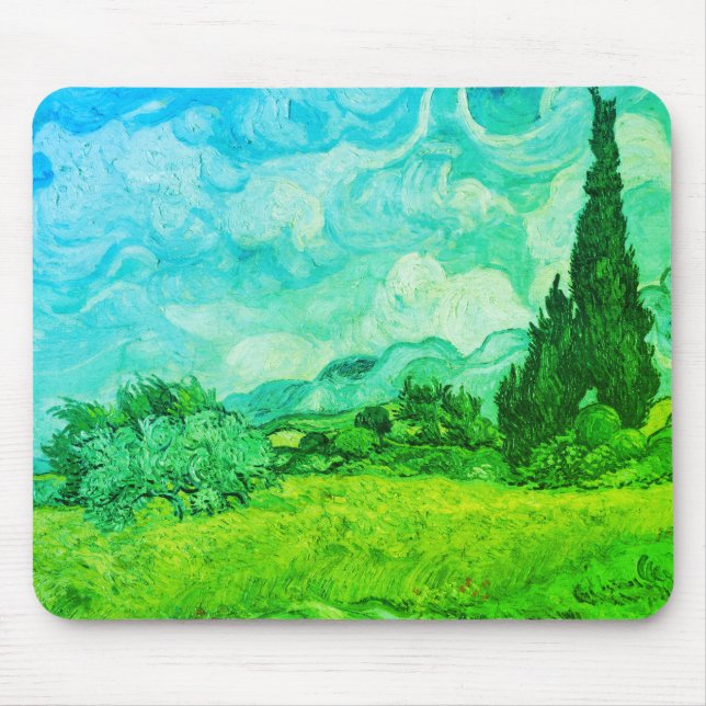 Alfombrilla De Ratón Campo de trigo con cipreses azul-verde: (Frente)