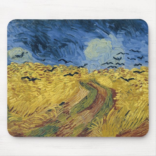 Alfombrilla De Ratón Campo de trigo de Vincent van Gogh con cuervos (18 (Frente)