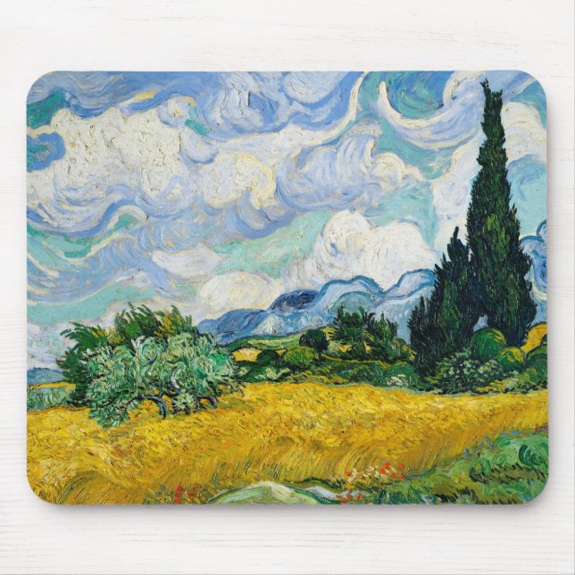 Alfombrilla De Ratón Campo de trigo Van Gogh con cipreses. Impresionism (Frente)