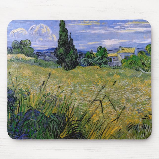Alfombrilla De Ratón Campo de Trigo Verde con Cypress de Van Gogh. (Frente)