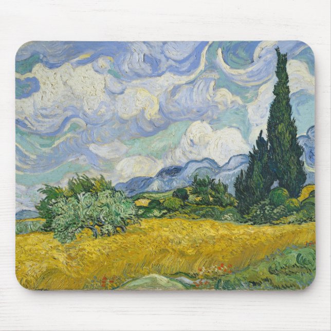 Alfombrilla De Ratón Campo de trigo Vincent Van Gogh con cipreses (Frente)