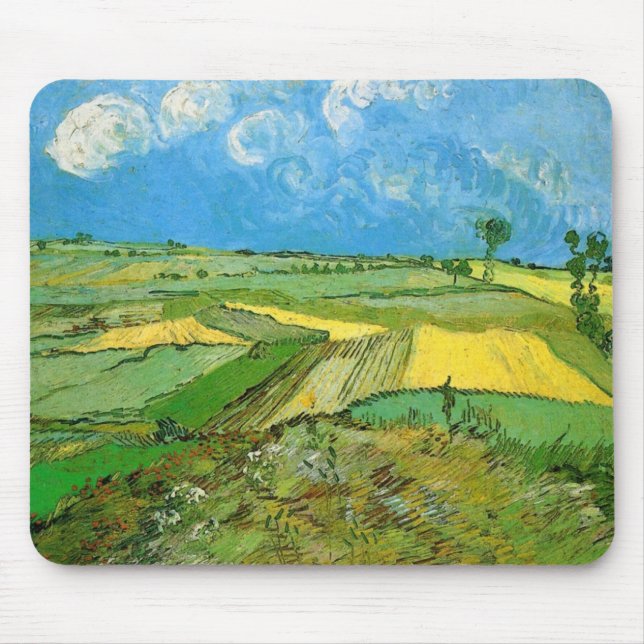 Alfombrilla De Ratón Campos de Trigo Van Gogh en Auvers bajo cielo nubl (Frente)