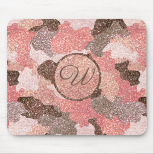 Alfombrilla De Ratón Camuflage Rosa Gold Camo Faux Purpurina Monogramad