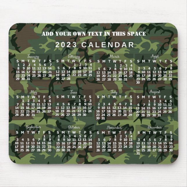 Alfombrilla De Ratón Camuflaje del calendario mensual 2023 Camo Verde (Frente)