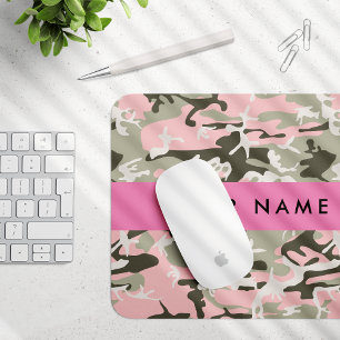 Alfombrilla De Ratón Camuflaje rosa y verde Personaliza tu nombre