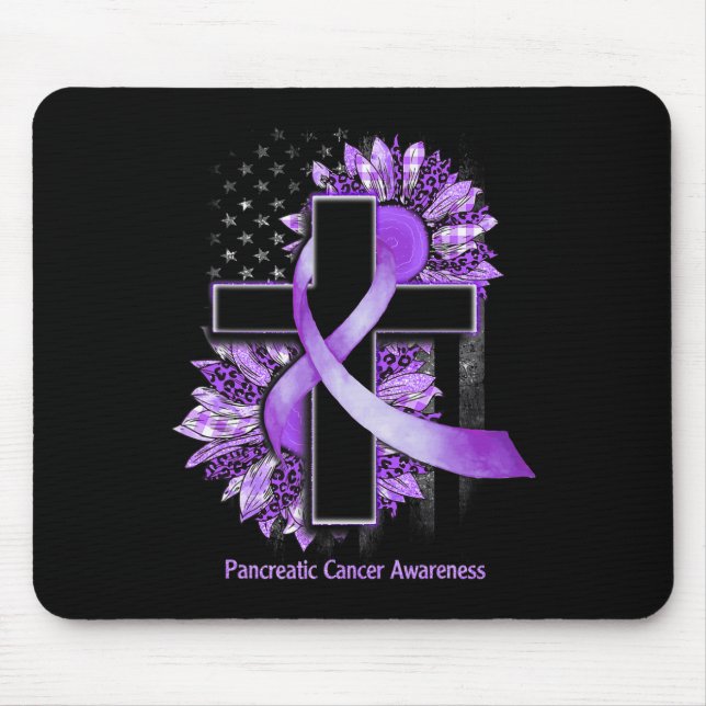 Alfombrilla De Ratón Cáncer Pancreático Cruzado Cristiano Girasol Púrpu (Frente)