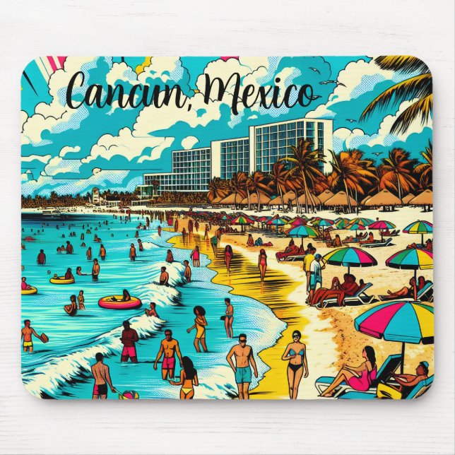 Alfombrilla De Ratón Cancún, México con una vibe de arte pop (Frente)