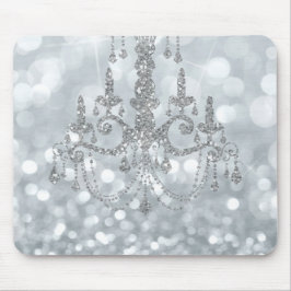 Alfombrilla De Ratón Candil glam bokeh brillo plata blanco