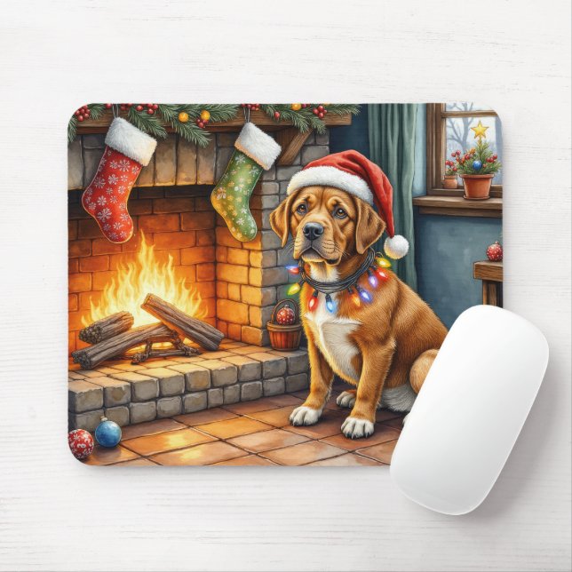 Alfombrilla De Ratón Cane Corso Chimenea con Luces de Navidad (Con ratón)
