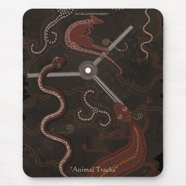 Alfombrilla De Ratón Canguro al estilo aborigen australiano y lagartos (Frente)