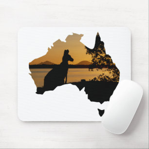 Alfombrilla De Ratón Canguro negro, blanco y dorado Atardecer Australia