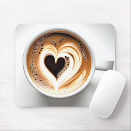 Alfombrilla De Ratón Cappuccino De Corazón En Copa De Café Blanco