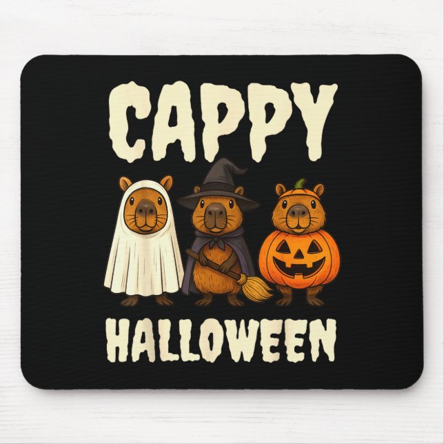 Alfombrilla De Ratón Cappy Halloween Funny Capybara Ghost Witch Pumpkin (Frente)