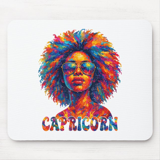 Alfombrilla De Ratón Capricornio Reina Afro Arte Afroamericanas Zo (Frente)