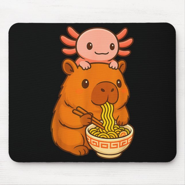 Alfombrilla De Ratón Capybara Anime Ramen Axolotl Funny Graphic Kawaii  (Frente)