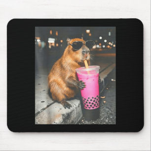 Alfombrilla De Ratón Capybara bebiendo té de boba helado meme divertido