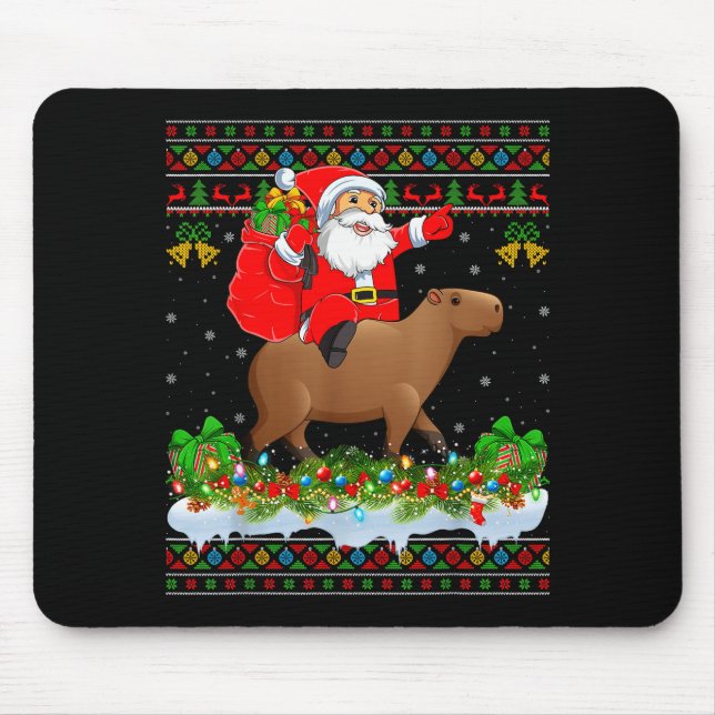 Alfombrilla De Ratón Capybara Xmas Pajamas Ugly Santa Riding Capybara C (Frente)