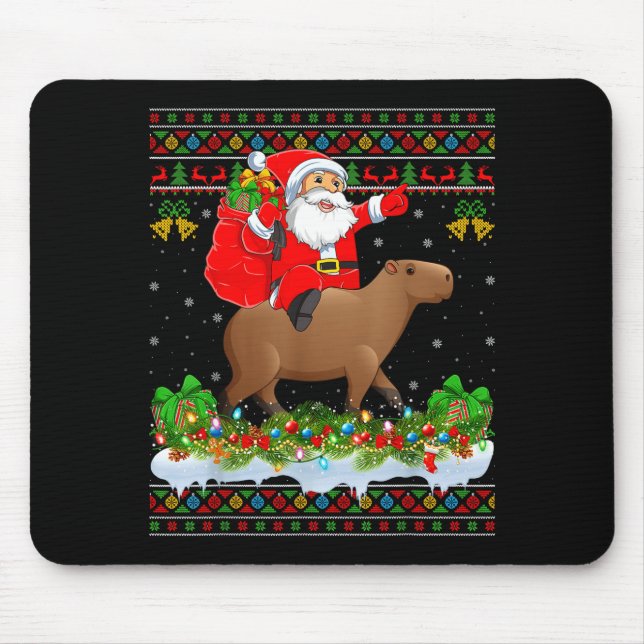 Alfombrilla De Ratón Capybara Xmas Pajamas Ugly Santa Riding Capybara C (Frente)