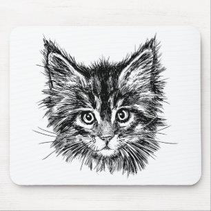 Alfombrilla De Ratón Cara de gatito negro y blanco