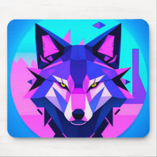 Alfombrilla De Ratón Cara de Lobo Neon Futurista en Arte Geométrico