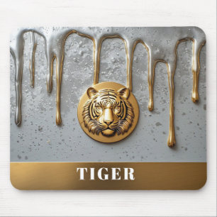 Alfombrilla De Ratón Cara de Tigre Dorado con Metal Goteante 🐯