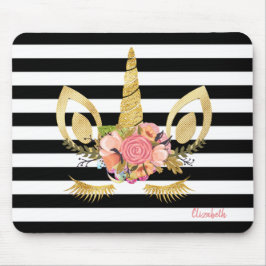 Alfombrilla De Ratón Cara de unicornio de oro, franjas blancas negras