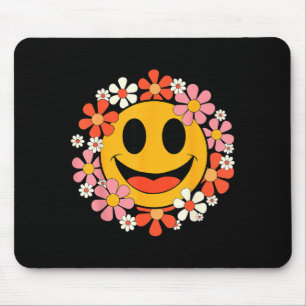 Alfombrilla De Ratón Cara sonriente de margarita retro feliz estética p