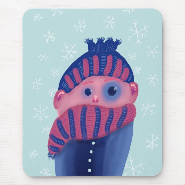 Alfombrilla De Ratón Carácter divertido del invierno con el gorra y la (Frente)