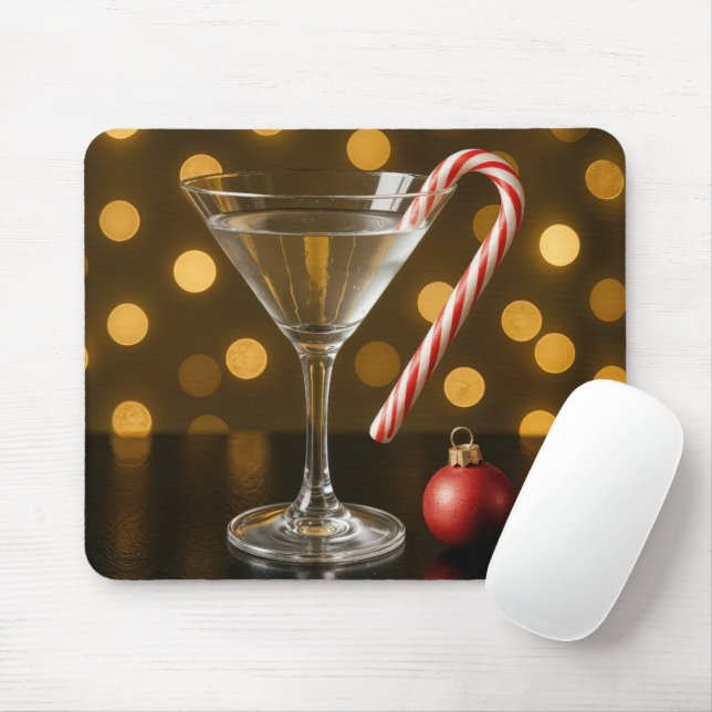 Alfombrilla De Ratón Caramelo de Navidad en una copa de Martini (Con ratón)