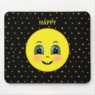 Alfombrilla De Ratón Caras felices y estrellas lindas en negro