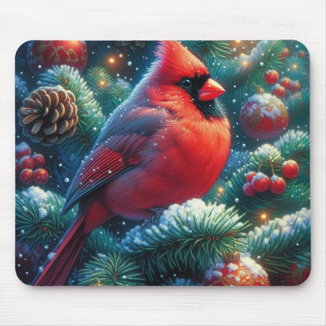 Alfombrilla De Ratón cardenal de Navidad/invierno (Frente)