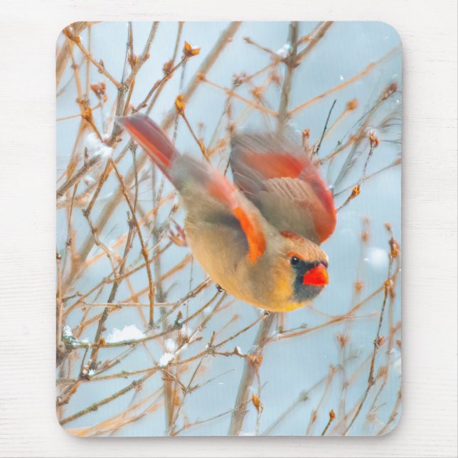 Alfombrilla De Ratón Cardenal norte volando - Fotografía original (Frente)