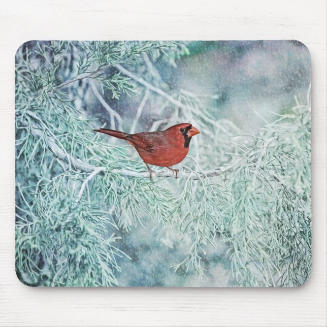 Alfombrilla De Ratón Cardenal Rojo Bird Winter Art Mouse Pad (Frente)