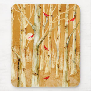 Alfombrilla De Ratón Cardenales rojos de Birch Trees