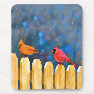 Alfombrilla De Ratón Cardenales sobre la pintura de la cerca - Arte ori