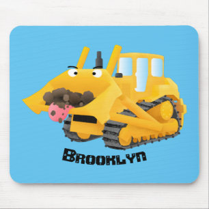 Alfombrilla De Ratón Caricatura graciosa amarilla con bulldozer