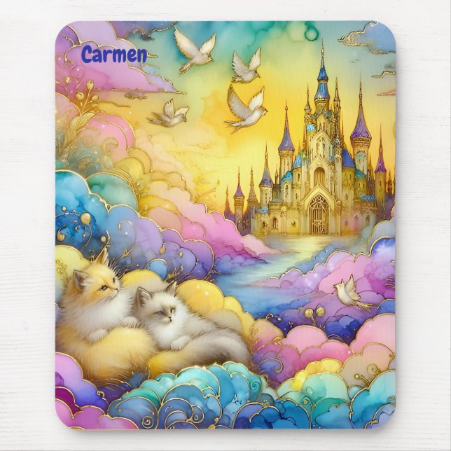 Alfombrilla De Ratón CARMEN ~Crystal Castle Clouds Kittens ~ Mousepad (Frente)