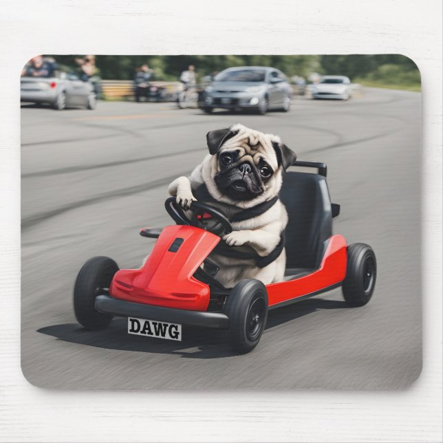 Alfombrilla De Ratón Carrera de Pug go-kart (Frente)