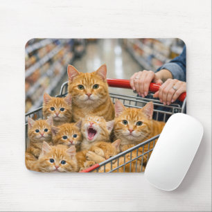 Alfombrilla De Ratón Carrito de Compras Lleno de Gatos Atigrados Naranj