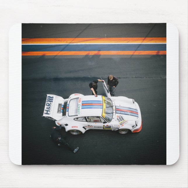 Alfombrilla De Ratón Carro de carreras clásico blanco (Frente)